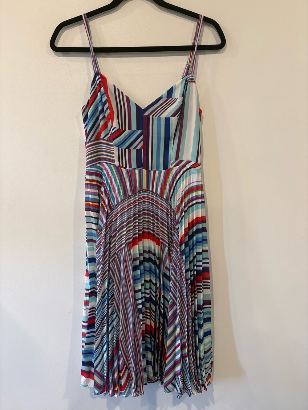 Parker Striped Spaghetti-Strap Midi Multi-Coloured with Pleats